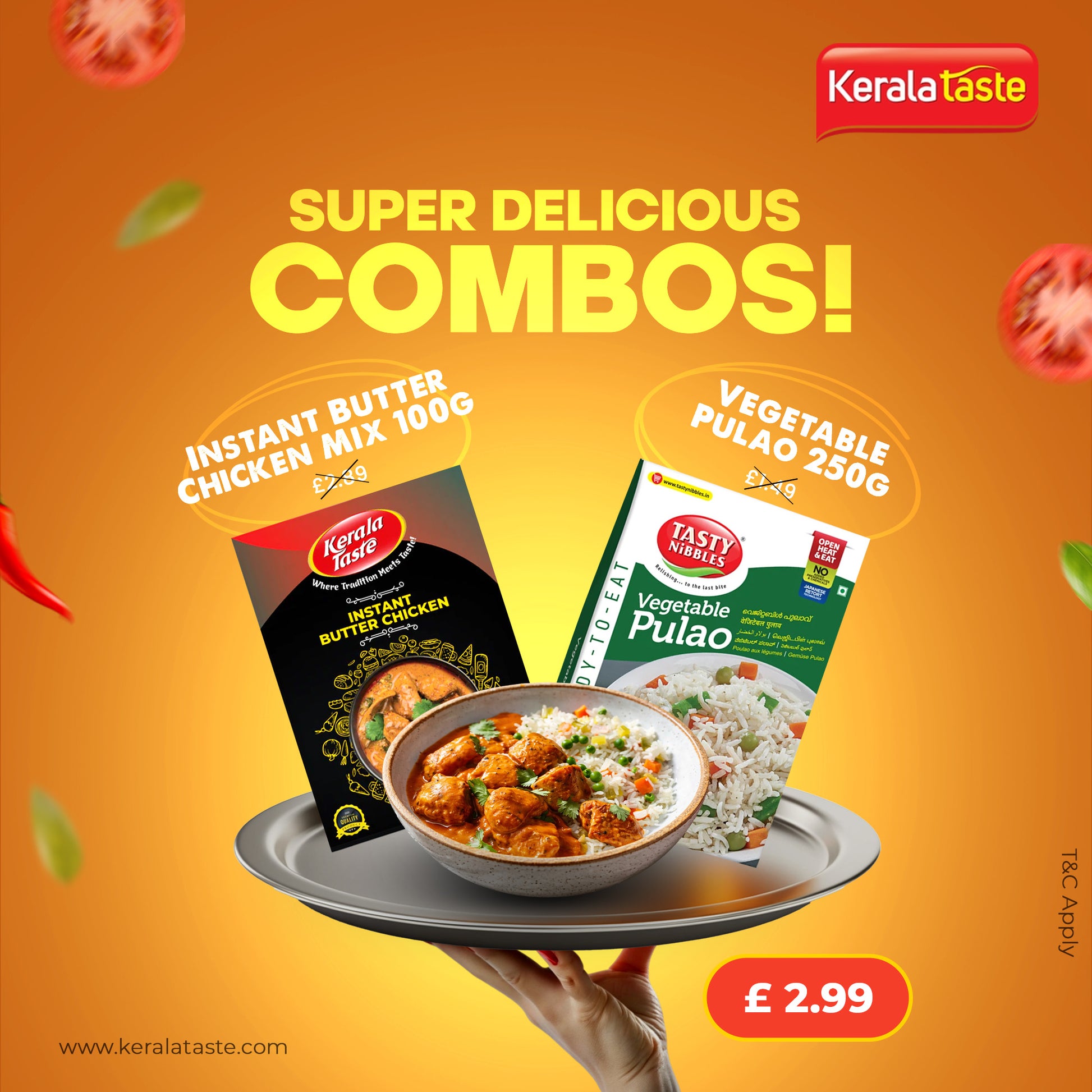 Kerala Taste Instant Butter Chicken Mix 100g  & Tasty Nibbles Vegetable Pulao 250g Combo